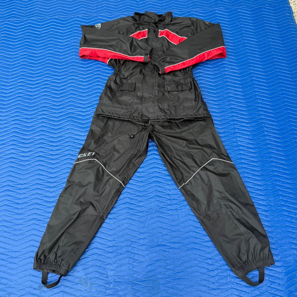 Joe Rocket RS-2 Mens Large Black Red 2-Piece Waterproof Motorcycle Rain Suit
